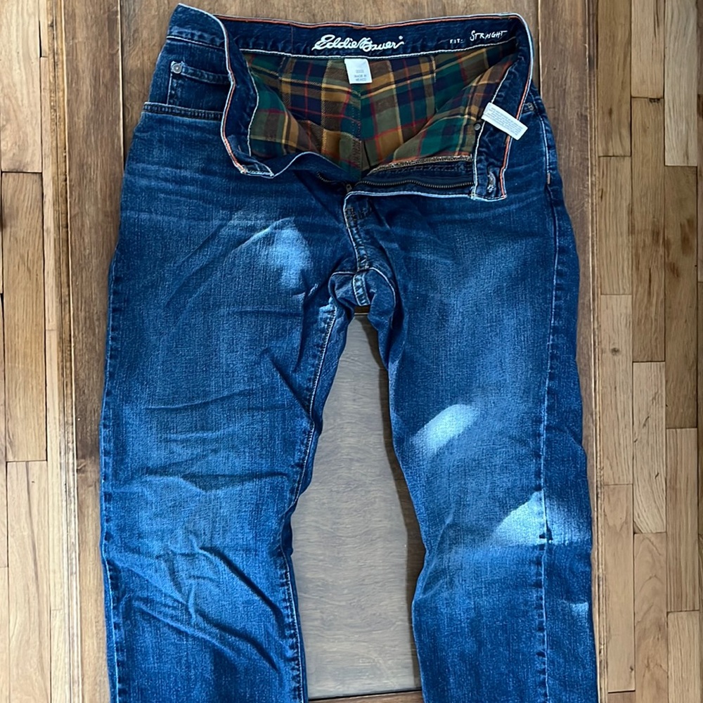 Pair of Eddie Bauer flannel lined jeans size 32x32.
